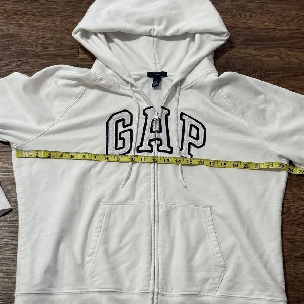 GAP Full Zip White Hoodie Iconic Arch Logo Navy Blue Embroidered Letters XXL